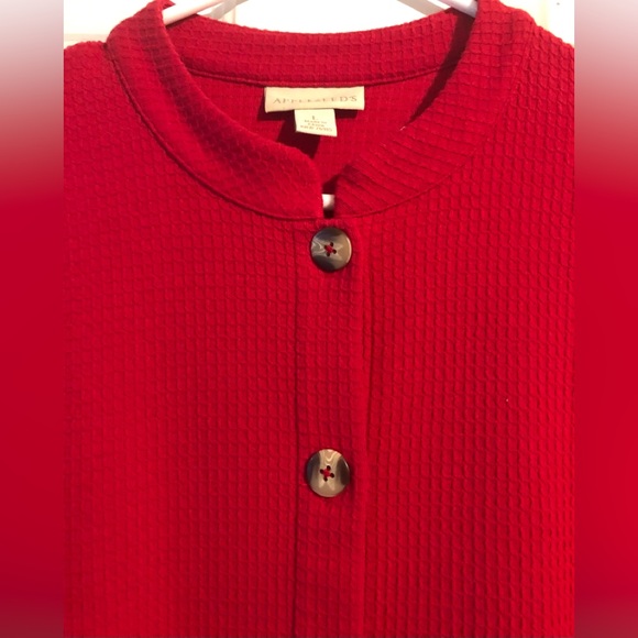 Appleseed’s Red Waffle Textured Cotton/Poly Knit Cardigan Jacket Large 2 Pockets - Picture 2 of 3